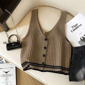 <span class=keywords><strong>Chaleco</strong></span> de punto elegante estilo francés con cuello en V para <span class=keywords><strong>mujer</strong></span>, diseño holgado para primavera, otoño e invierno, top adelgazante con efecto lavado. - Product Image 4