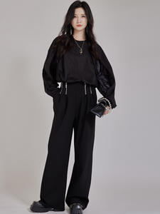 Pantalones de Traje Casuales Rectos para Mujer, Estilo Urbano Ecológico de Otoño, con Múltiples Cremalleras, Resistentes a las Arrugas, Duraderos, de Poliéster/Algodón - Product Image 4