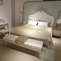 Lit double doré princesse romantique de luxe à la française mariage lit King Size commode ensembles de chambre cadre en bois avec lit rembourré