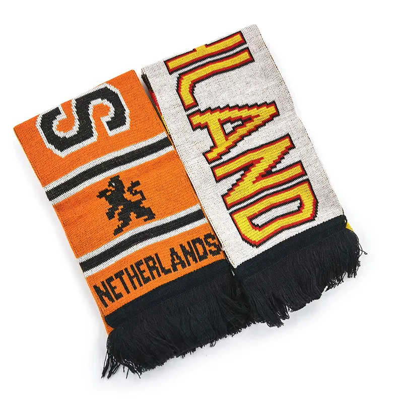 Custom Jacquard Woven Acrylic Knit Sport Soccer Club Football Team Fans Supporter Souvenir Scarf for Netherlands and Germany