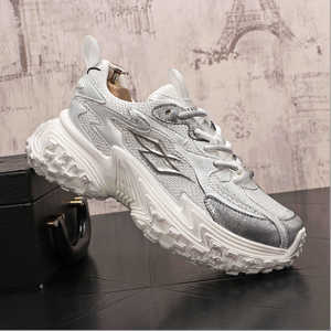 2026 New Designer Inspired Silver Gradient Chunky Dad Sneakers, Luxury Mesh Platform Lace Up <b>Walking</b> <b>Trainers</b> - Product Image 5