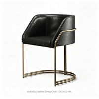 Chaise de salle à manger cantilever de luxe légère avec accoudoirs intégrés, revêtement en cuir véritable, base en bronze antique, mobilier de café et de salle à manger