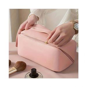 Luxury PU Leather Female Cosmetic Bag Organizer with Zip Toiletry Kit and Storage Pouch for Travel <b>Makeup</b> 1-3L Capacity - Product Image 2