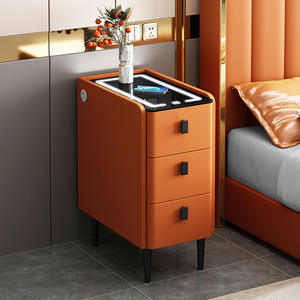 <strong>Mirrored</strong> White <strong>Nightstands</strong> Wood French <strong>Nightstands</strong> Smart <strong>Nightstand</strong> with Wireless Charging - Product Image 4