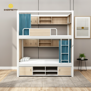 Lit de dortoir, mobilier scolaire, lit superposé moderne en métal pour étudiants universitaires avec échelle et armoire pour appartement - Product Image 1