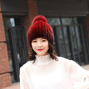 Bán Buôn <span class=keywords><strong>2025</strong></span> Mùa Đông Của Phụ Nữ Beanies Vòng Chồn Lông Xô Hat Lạnh Bằng Chứng Co Giãn Và Lông Thú Thật Hat - Product Image 4