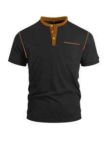 Camiseta Polo Henley para Hombre, Manga Corta, Mezcla de Algodón, con Bolsillo, Transpirable, Informal, para Trabajo - Product Image 1