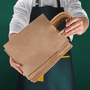 Bán buôn dùng một lần tùy chỉnh in ấn thời trang nâu trắng nhà hàng thực phẩm Takeaway bao bì Kraft túi giấy với xử lý