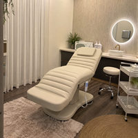 Lit de beauté facial moderne en PVC avec mécanisme de levage électrique, 3 moteurs, design pliable pour usage en salon