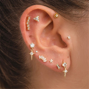 ROXI Boucles d'oreilles en argent S925 à rangée unique de diamants, piercing labret fileté 16G pour cartilage, idéal pour les fêtes ou comme cadeau - Product Image 5