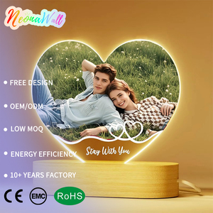 Neonawall Wholesalers Custom Heart Photo <strong>LED</strong> Night <strong>Light</strong> Dimmable USB Wooden <strong>Base</strong> for Couple Valentine's Day Bulk Gift Decor - Product Image 1
