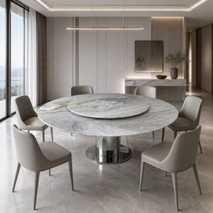 Table à manger ronde en quartzite arc-en-ciel de luxe personnalisée, design moderne sur mesure, 8 places, pieds en métal, mobilier de maison - Product Image 3