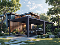 Abri de voiture moderne en aluminium avec toit à persiennes motorisé, imperméable, pour patio, garage et parkings extérieurs