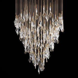 Lustre en cristal de luxe avec cadre doré, luminaire suspendu LED, hauteur réglable, grande forme de cloche pour salon - Product Image 4