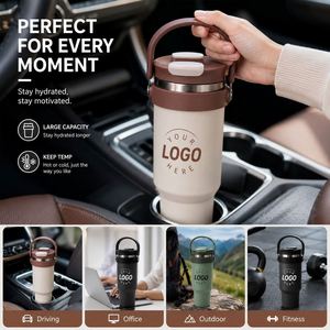 Custom logo 40oz Stainless Steel Handled Travel <b>Coffee</b> Mug With Leakproof Flip Lid Vacuum Insulated 40oz Tumbler with Handle - Product Image 2