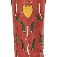 WETKISS Vente en gros Bottes d'été florales pour femmes, bottes de cowgirl à talon épais, bottes hautes rouges à bout pointu avec rivets