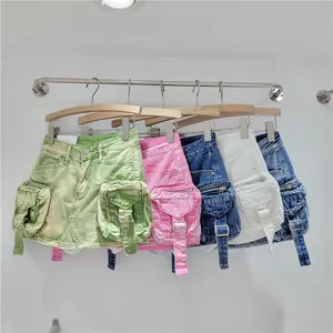 C0676 Wholesale of new sexy retro pocket cargo jean skirts women's denim