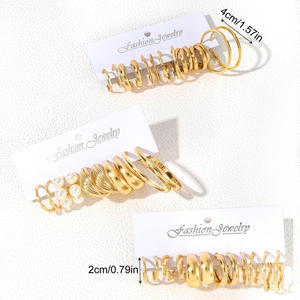 Juego de Aretes de Aro Dorados de Bisutería, Forma Geométrica Redonda con Perlas, 2cm 4cm, para Uso Diario de Mujeres, Aleación de Zinc - Product Image 1