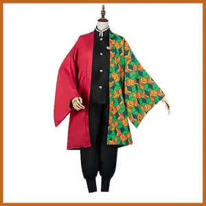 Conjunto de Disfraz de <span class=keywords><strong>Cosplay</strong></span> de <span class=keywords><strong>Tanjiro</strong></span> <span class=keywords><strong>Kamado</strong></span> con Peluca - Uniforme Haori con Patrón Colorido Rojo para Eventos de <span class=keywords><strong>Cosplay</strong></span> y Fiestas de Halloween - Product Image 3