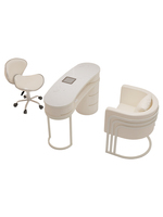 Tables de manucure modernes blanches à double ou simple poste avec plateau en marbre et ensemble de chaises avec dépoussiéreur pour poste de beauté et de manucure