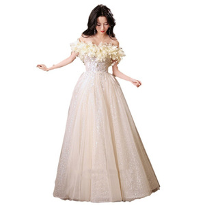 Abito <span class=keywords><strong>da</strong></span> sera champagne con spalle scoperte per <span class=keywords><strong>donna</strong></span>, nuovo, per compleanno, <span class=keywords><strong>cerimonia</strong></span>, laurea, spettacolo, ballo di fine anno - Product Image 5