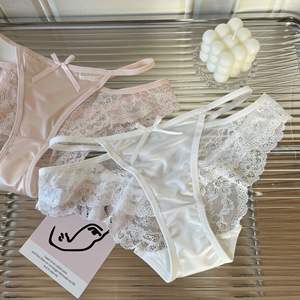 Braguitas Elegantes de Satén con Encaje, de Cintura Media, Tejido Sólido de Secado Rápido para Mujer, Lencería Sexy con Tirantes Finos y Lazo, Suaves y Transpirables - Product Image 2