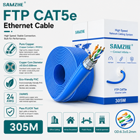 SAMZHE 305M STP Cable de Red LAN CAT5e Blindado de Cobre Puro, Caja de 1000 pies, Cable Ethernet CAT5E de PVC Azul 24AWG para Monitoreo en Rollo