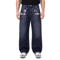 TOPSHOW Jeans larges pour hommes de haute qualité, style rétro, denim délavé, pantalon ample, streetwear hip-hop, jeans baggy avec poches à rabat