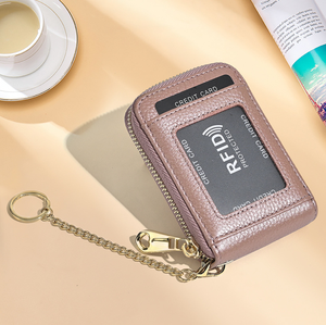 Genuine <b>Leather</b> Kpop Keychain Card Holder RFID Blocking Functional Wallet Card Holder Keychain Small Id Card Holder With <b>Keyring</b> - Product Image 4