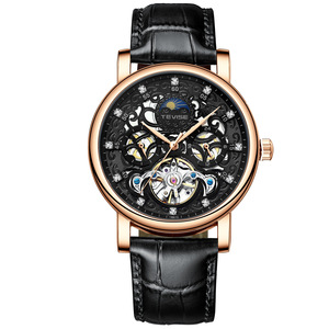 Relojes para Hombre con Esfera Hueca, Modelo 8383D, Forma Tonneau, Correa de Cuero Genuino, Tourbillon Automático Mecánico - Product Image 3
