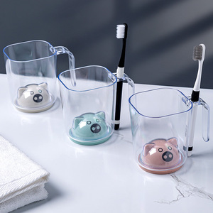 Transparent Toothbrush Cup With Pig Design For Kids And Students Bathroom Use Single Holder Modern Style - Product Image 5
