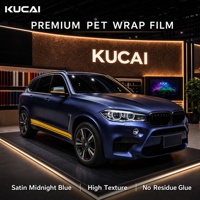 Pembungkus Mobil Vinyl PET Satin Midnight Blue Perekat Sendiri, Film Pembungkus Mobil yang Dapat Dilepas, Gulungan Vinyl Pengubah Warna Satin