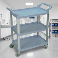 Chariot de service utilitaire en plastique à 3 étagères et 4 roues, personnalisable OEM/ODM, pour hôtel, cuisine, bureau