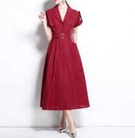 Droma en stock 2025 Nouveau design Vintage à manches courtes pour femmes Robes décontractées slim à la mode pour femmes Vêtements pour femmes Robe chemise noire