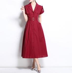 Droma en stock 2025 Nouveau design Vintage à manches courtes pour femmes Robes décontractées slim à la mode pour femmes Vêtements pour femmes Robe chemise noire - Product Image 5