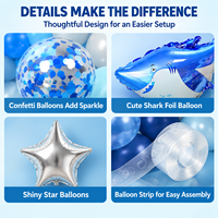 Kit d'arche de ballons animaux marins 126 pièces, ballons en latex bleus, confettis, requins, étoiles, décoration de fête d'anniversaire pour enfants