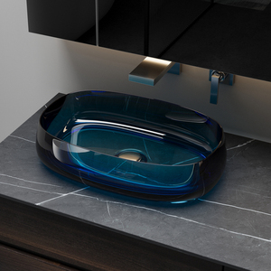 Lavabo Moderno di Alta Qualità in Resina Trasparente Quadrato Artistico per Bagno di Casa e Hotel con Scarico Design Elegante - Product Image 2