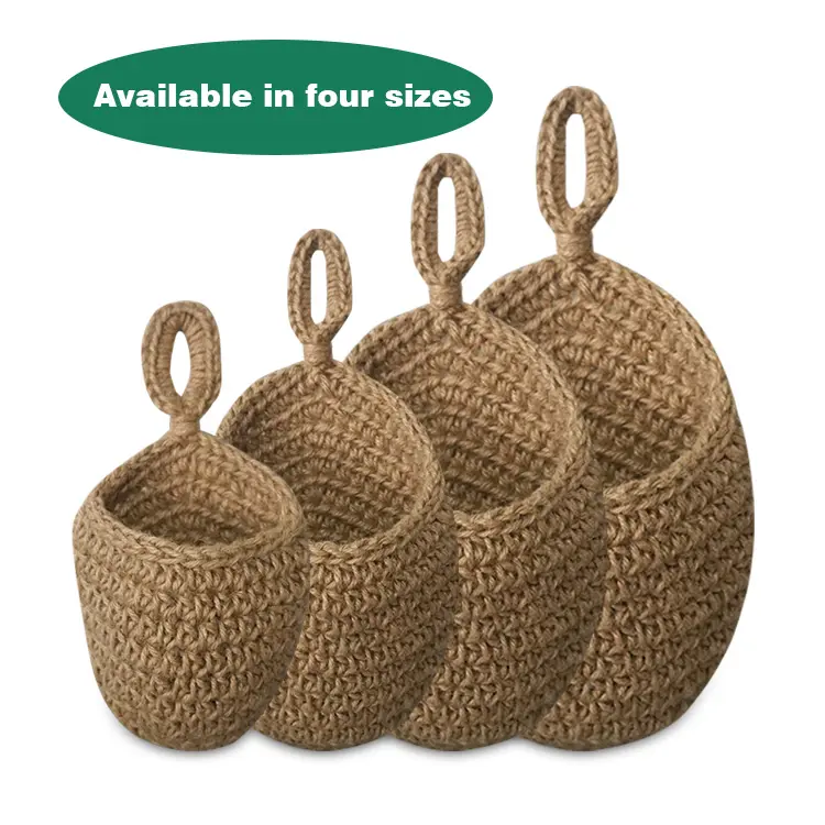Decorative storage basket handmade jute hemp rope wall hanging basket