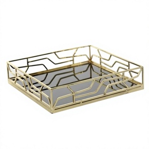 Luxury <b>Square</b> Shape Metal Geometric Decorative Movable Mirror Tray for Home Hotel Restaurant New Year Wedding Event Party Gift - Product Image 1