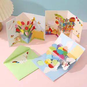 عينة مجانية بطاقات تهنئة عيد ميلاد سعيد بطاقة دعوة عالمية صغيرة ثلاثية الأبعاد منبثقة تحية بفضل الطباعة