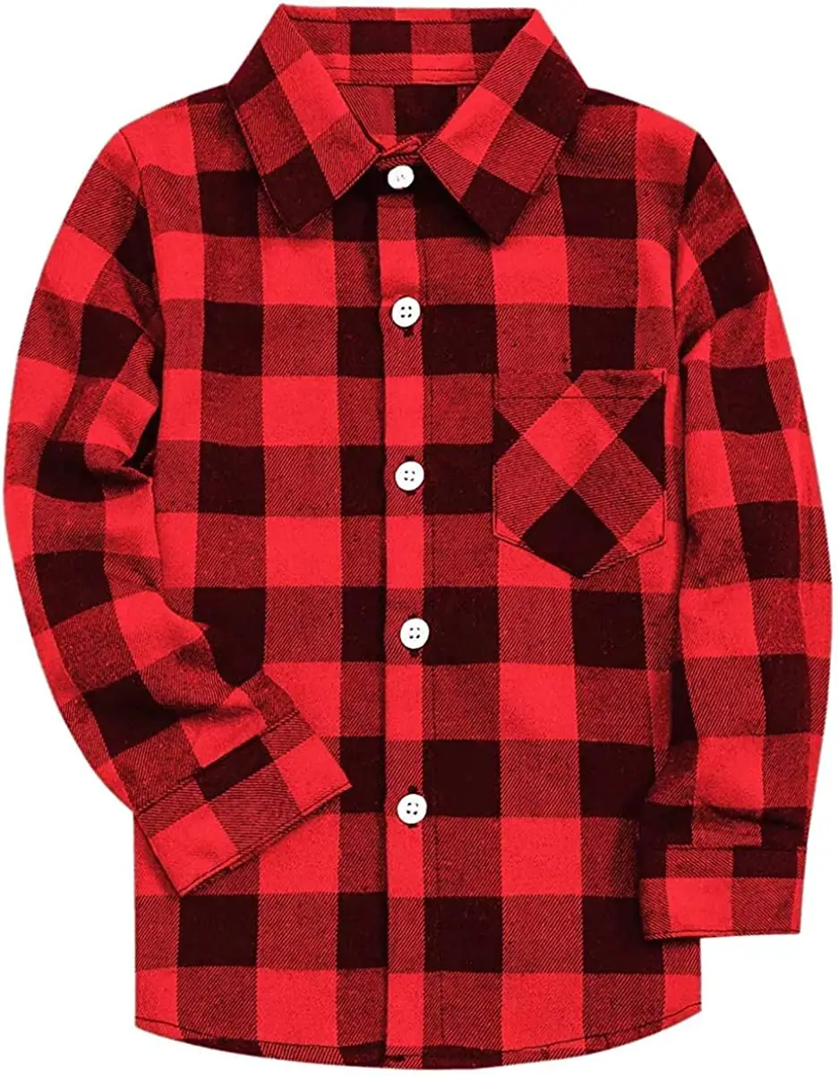 Button Down Plaid Shirts Custom Shirt Kids Boys TShirt Coat Long Sleeve Flannel Sports Shirt For Kids Clothing High Quality