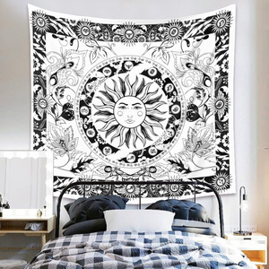 Tapisserie murale traditionnelle Heil, Tapisserie Mandala Soleil Lune, Design d'art abstrait, 100% polyester, tissu brossé pour salon - Product Image 4
