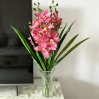 Vente en gros de plantes artificielles en plastique au toucher réel, tiges et racines de Cymbidium, verdure recyclable pour pot, vase, Noël, Pâques