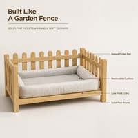 Lit pour chien en contreplaqué de bois massif avec housse amovible, design tendance, résistant aux taches, nid douillet clôturé pour chiens de petite/moyenne taille, usage intérieur