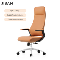 Chaise de bureau exécutive moderne en cuir avec accoudoirs rembourrés, hauteur réglable, pivotante à 360°, pieds en métal orange, pour la maison, l'atelier, vente en gros