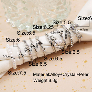 Juego de 9 Anillos de Mariposa con Pedrería de Diseño Nuevo para Mujer, Anillo de Dedo Vintage con Imitación de Perla - Product Image 5