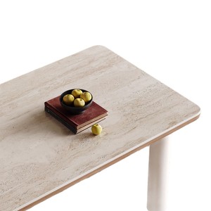Nordic Style Slab Dining <b>Table</b> And Chair Set <b>Solid</b> <b>Wood</b> Marble <b>Top</b> Rectangular Modern Cream Colored For Small Homes - Product Image 5