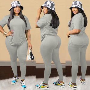 Setelan Celana Pensil Bodycon Lengan Panjang, Setelan 2 Potong Pakaian Grosir Baju Keringat Polos Ukuran Besar 5XL - Product Image 2