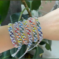 Promotion Collier chaîne cubaine en micro-pavé CZ arc-en-ciel néon émaillé pour femmes pour les anniversaires et les cérémonies religieuses hindoues