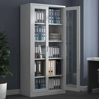 Armoire de rangement en acier avec porte vitrée battante pour bureau, avec 4 étagères réglables, armoire de classement en métal